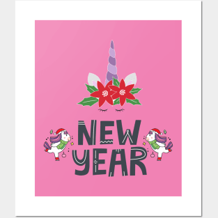 New Year Unicorns - Flowers Posters and Art